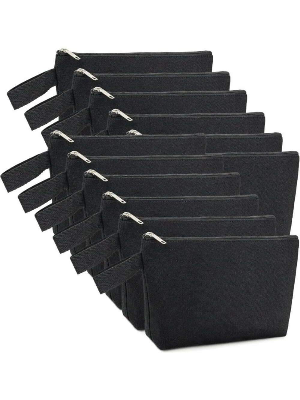 12PCS Black Zippered Canvas Pouches - Heavy Duty Makeup, Toiletry & Craft